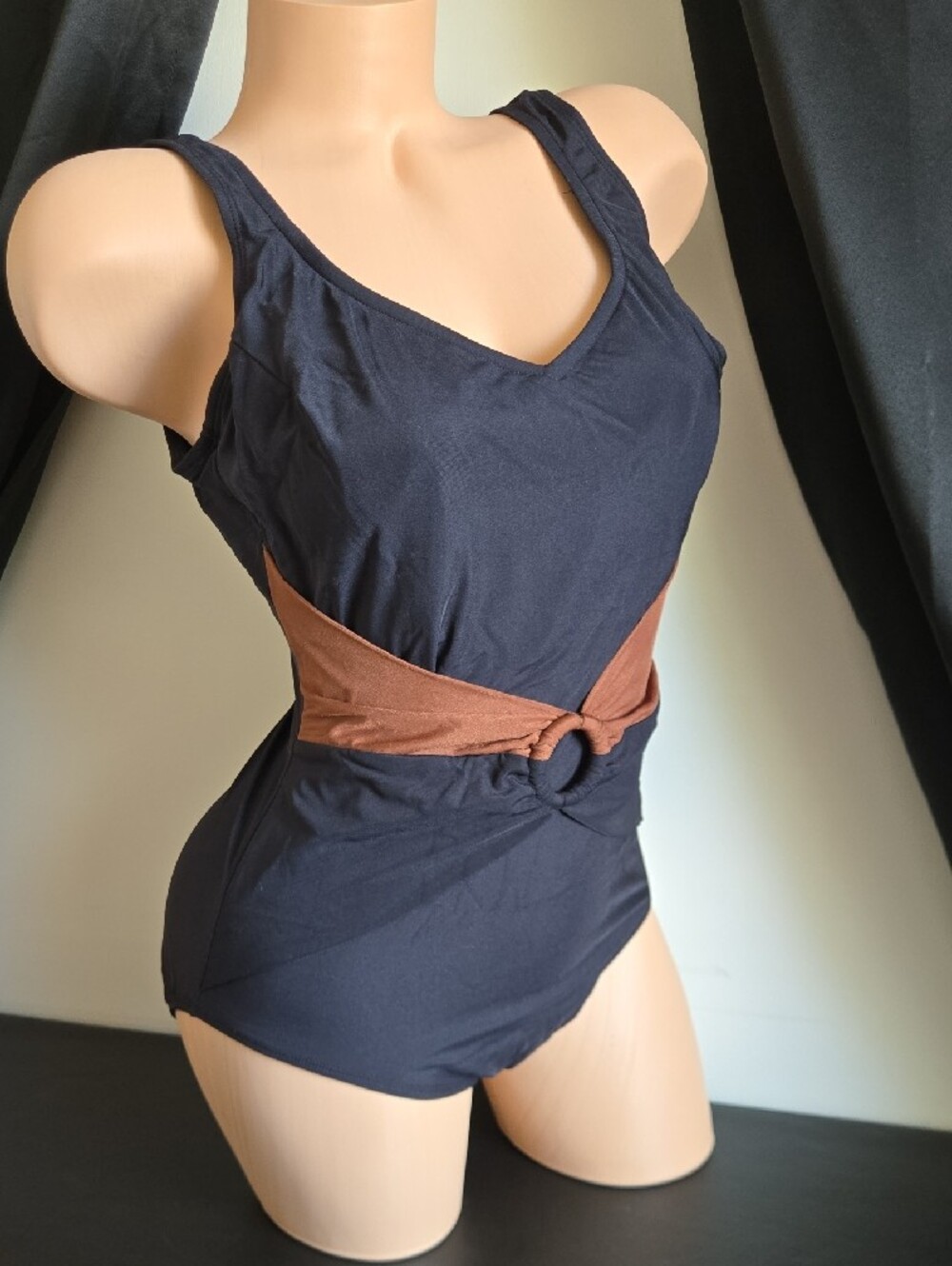2  Black One-Piece Swimsuits with Rust Accent and Leopard Print - Picture 2 of 11